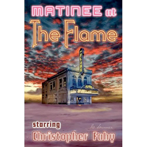 Originating as an endpaper design, this art was promoted to cover status and also has enjoyed a further incarnation as an art print. The book is "Matinee at the Flame," a horror anthology by Christopher Fahy, from Overlook Press. The title and text design was by Overlook Press.
